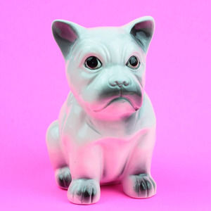 Vintage French Bull Dog Planter Kitschy Vase Retro Dog Figurine Plant Pot